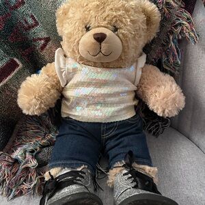Sequin Top Teddy Bear with Denim Shorts